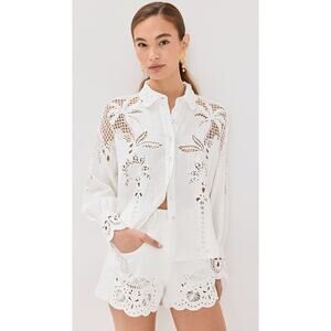 Farm Rio White Palms Linen Long Sleeves Shirt - M Off-White
